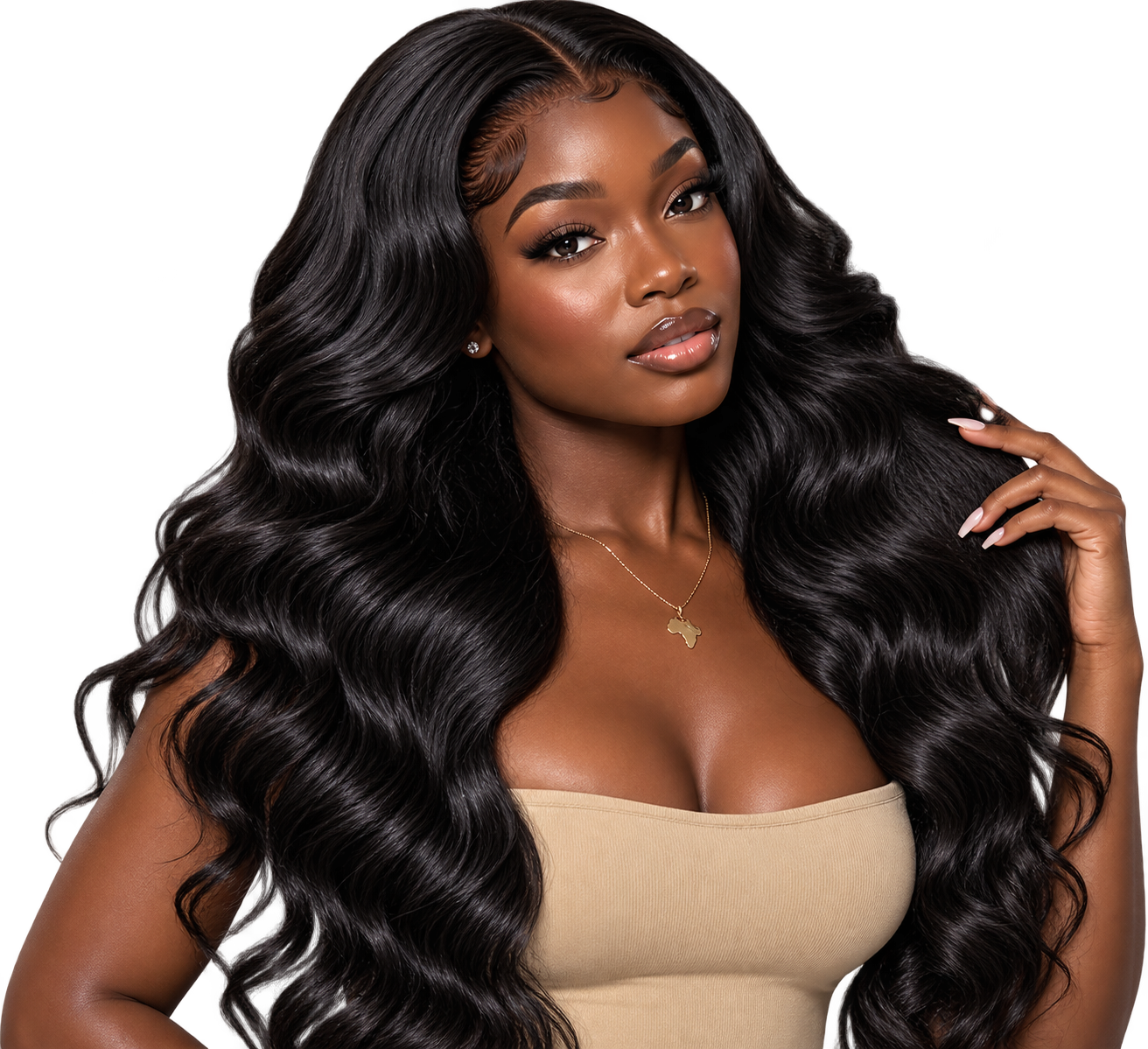Woman wearing luxurious wavy hair